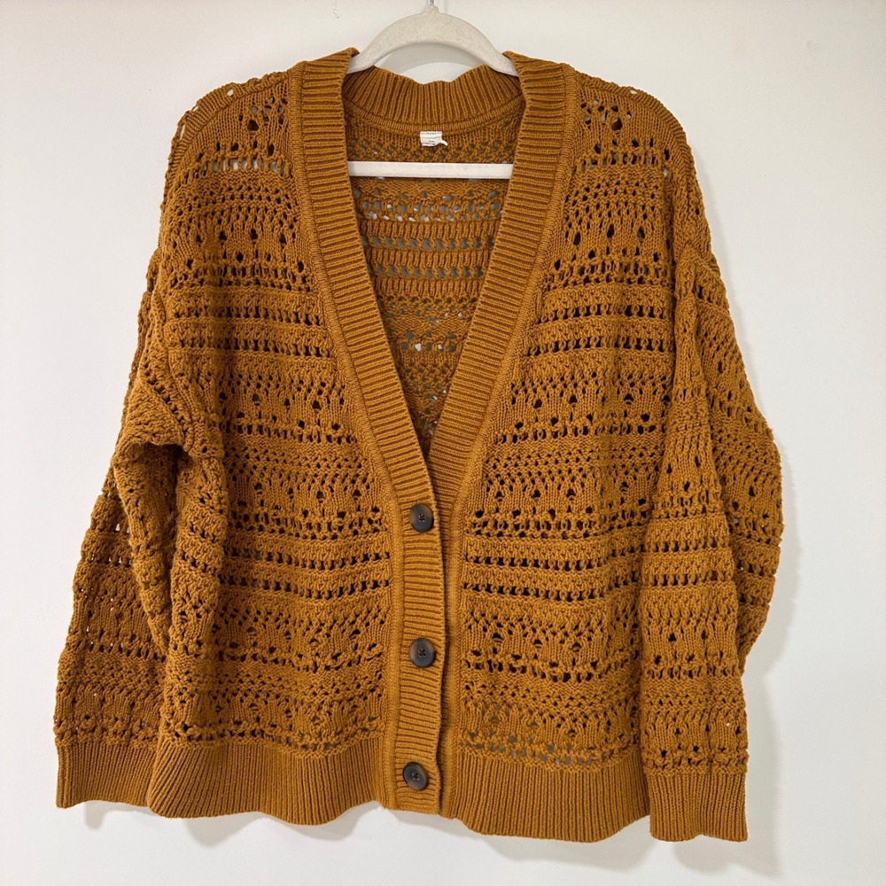 Old Navy Mustard Open-Knit Button Front Cardigan